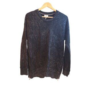 Sundry Black Acid Wash Long Sleeve Crew Neck Sweatshirt With Zippers Size 2